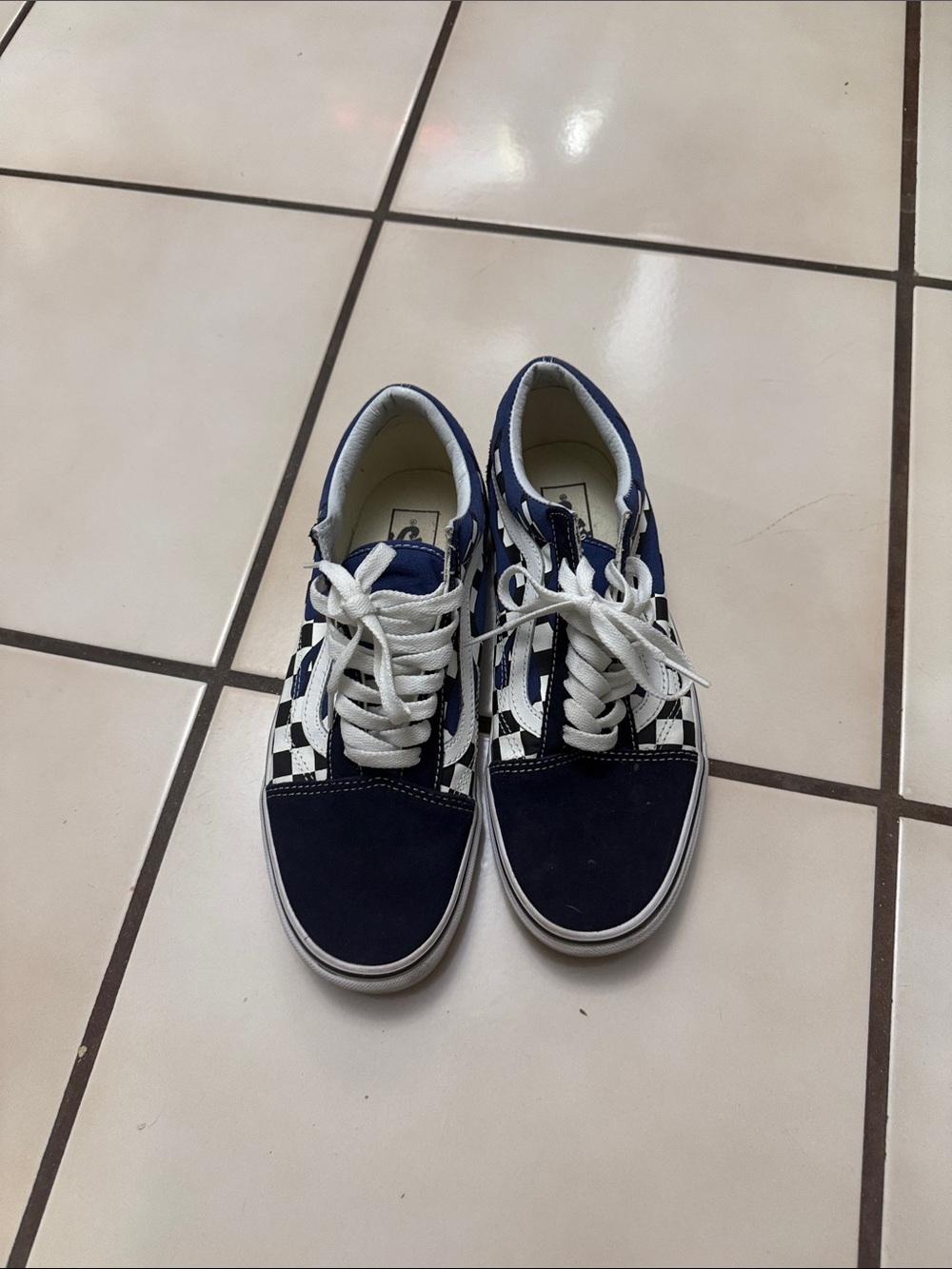 Vans Kids Navy and White Checkerboard Low-Top Sneakers